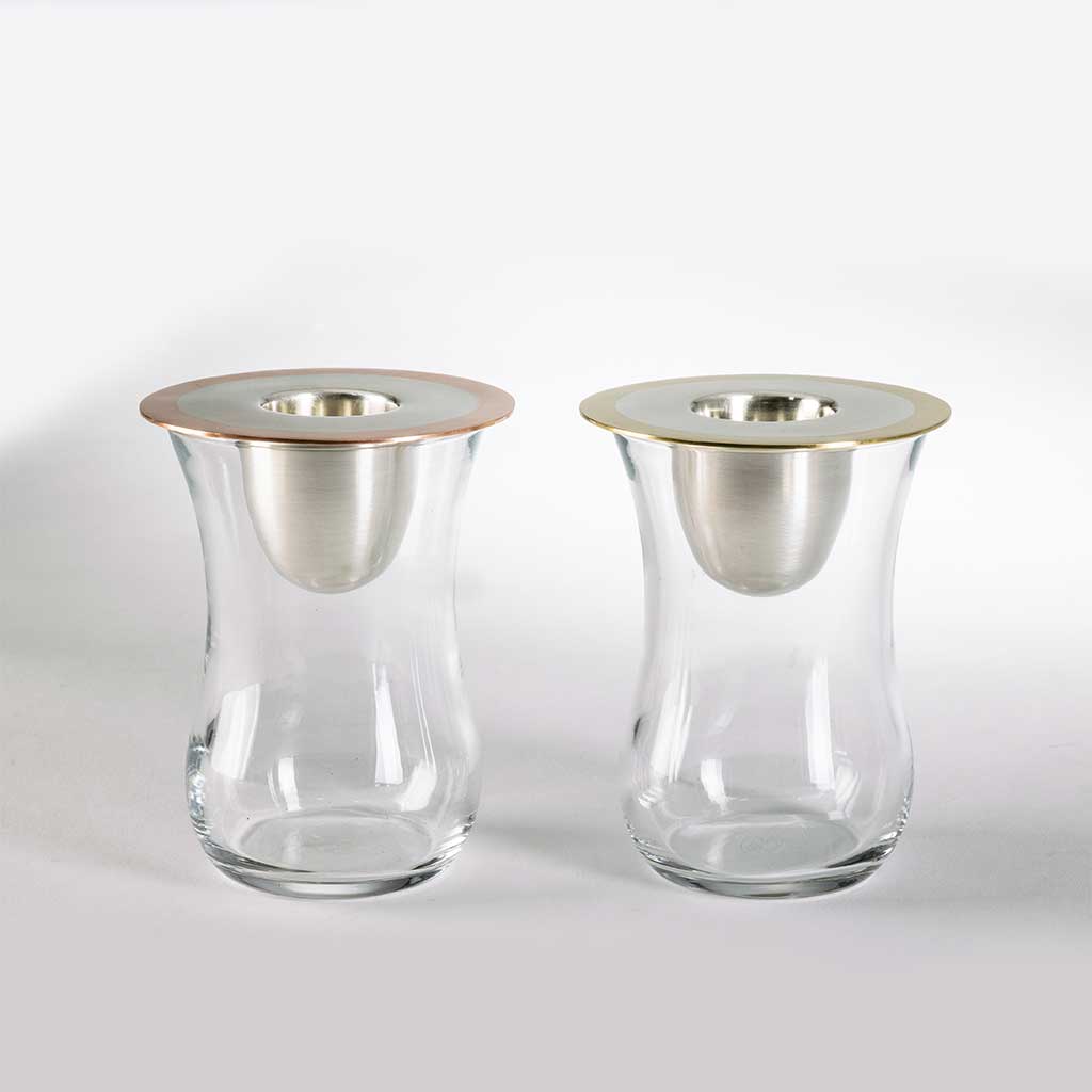 Glass Base Candlesticks with Silver/Metal holder